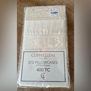 NWT Copper Loom Ivory  Crochet Trimmed 2 Standard Pillow Cases